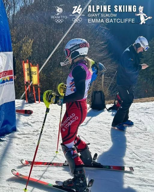 T&T's alphine skier Emma Gatcliffe, as she is about to contest the Women Slalom at the Winter Olympic Games in Italy, yesterday.   Courtesy TeamTTO (Image obtained at guardian.co.tt)